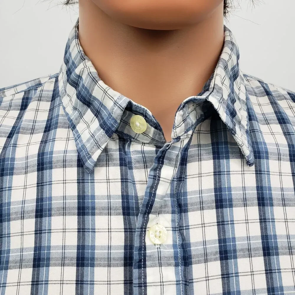 J. Crew Shirt Washed Tailored Fit Men M Blue Plaid Long Sleeve Collar Stay
